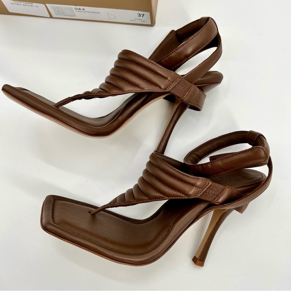 NWT Gia Borghini Women Coffee Brown Gia 8 Puffer Leather Sandals Heels 37 - Picture 6 of 15